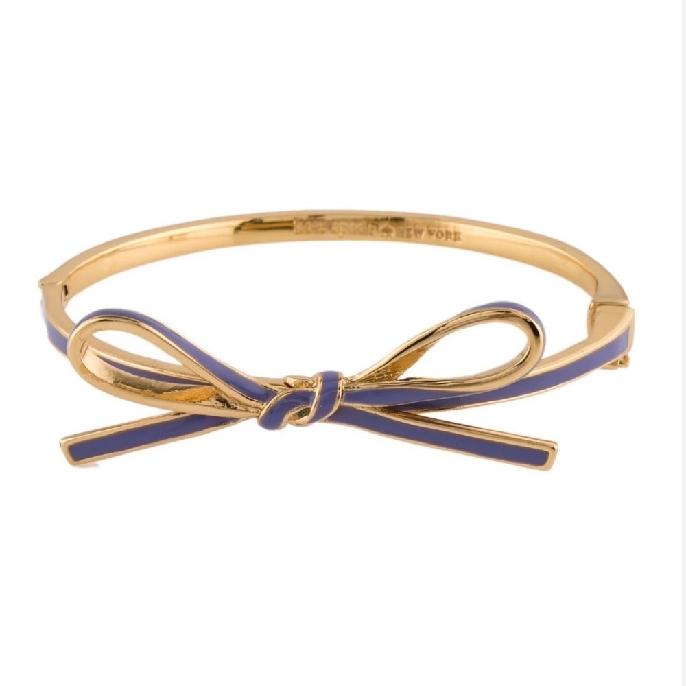 Kate Spade Bow Blue Gold Toned Hinged Bangle Bracelet